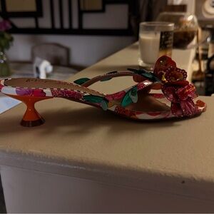 Betsey Johnson Pink Floral Slide Sandal with Orange Heel